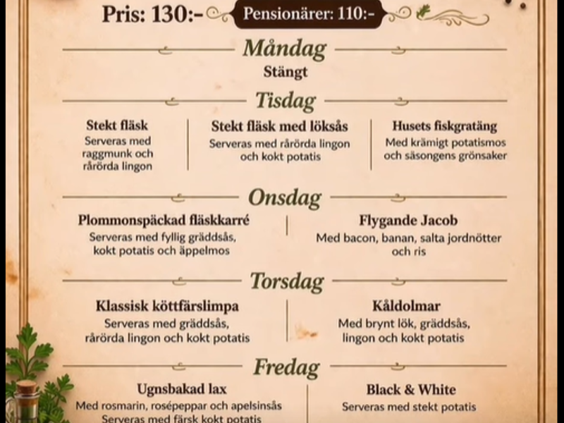 Veckans lunchmeny på restaurang Estelle